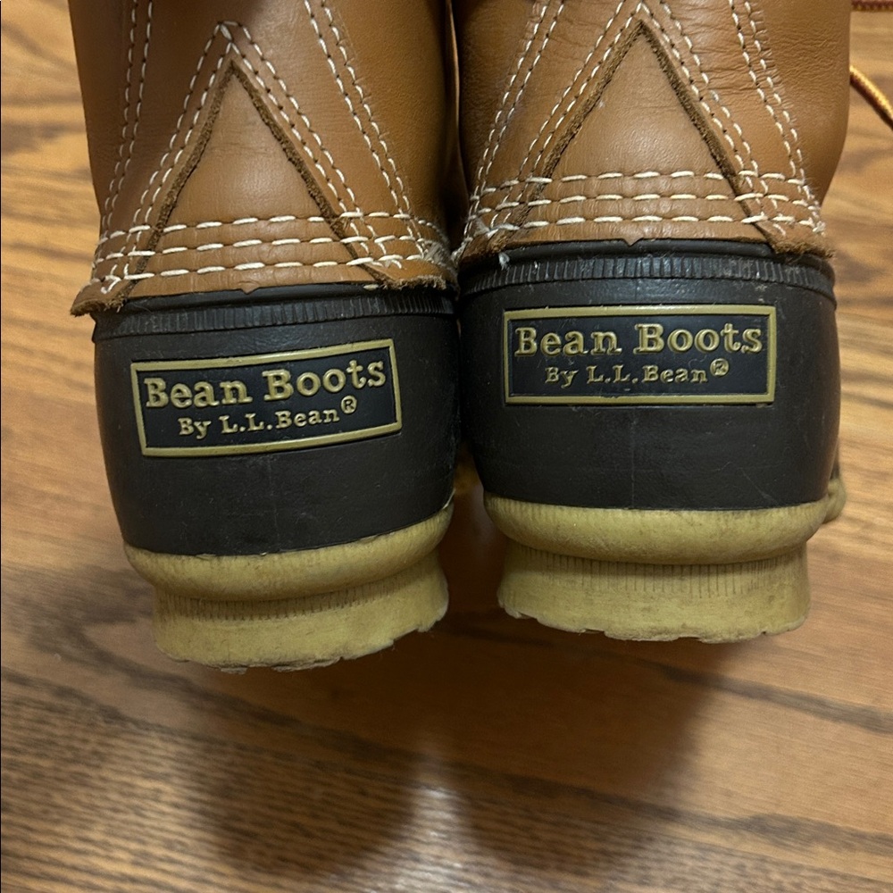 LL Bean Duck Bean Boots Womens Sz 8M Brown Leather Rubber Waterproof Rain USA - Picture 2 of 12